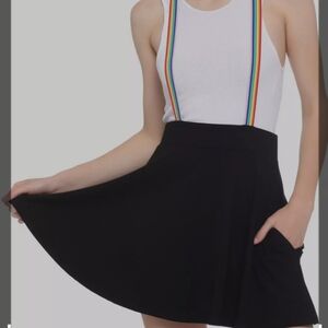 Hot Topic Black Rainbow Suspender Circle Skirt